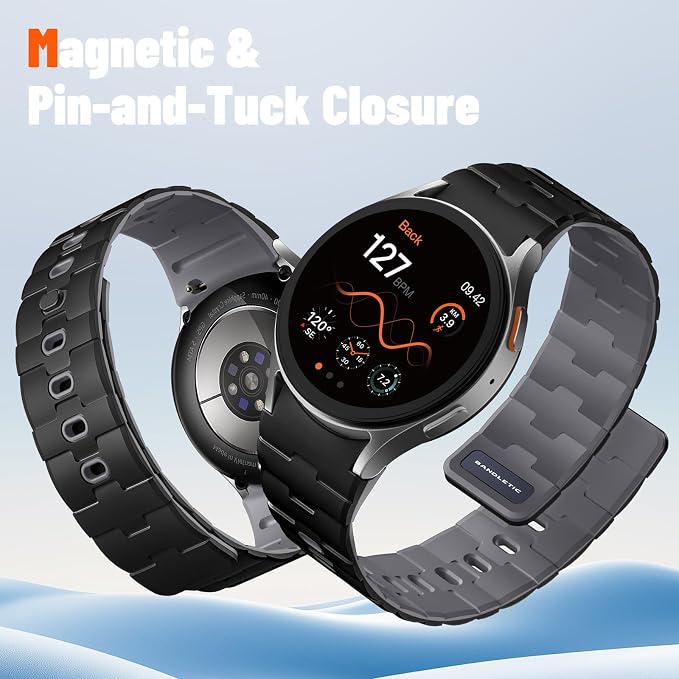 Bandletic Magnetic Silicone Band Compatible with Galaxy Watch 6 Classic Bands - 20mm No Gap Sports Strap for Watch 7 5 4 FE 40mm 44mm/for Galaxy Watch 4 Classic 43mm 47mm 42mm 46mm/Watch 5 Pro 45mm