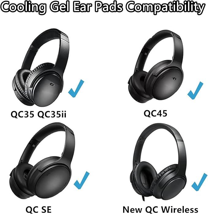 TaiZiChangQin QC45 QC35 Cooling Gel Ear Pads Replacement Compatible with Bose QuietComfort 35 QC35 QC35ii QC45 QC SE Headset Upgrade Earpads Ear Cushions Memory Foam Black