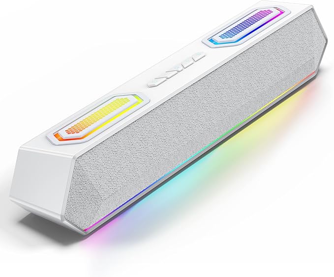 Deeyaple Computer Speakers, 40W PC Speakers for Desktop Monitor with Bluetooth 5.3 & USB Audio, HiFi Stereo Gaming Soundbar with Custom EQ Software, Dynamic RGB Lighting for Laptop, PS4, PS5, White.