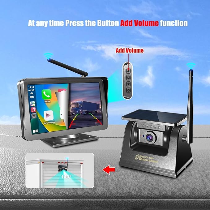 7'' Radio Stereo Carplay Android Auto, Magnetic Solar Power,Wireless Bluetooth Back up Reverse Rear View Camera forRV rigtrailer Tractor Trailer Truck GPS Navavigation Multi Media Player