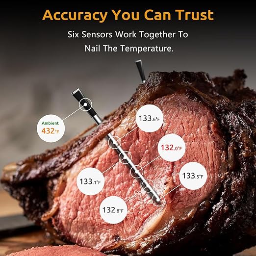 Yonktoo Wireless Meat Thermometer, Digital BBQ Thermometer with 4 Probes, Long Range Smart Grill Thermometer with Dual Sensors for Grilling, Smoking, Oven, Kitchen Cooking