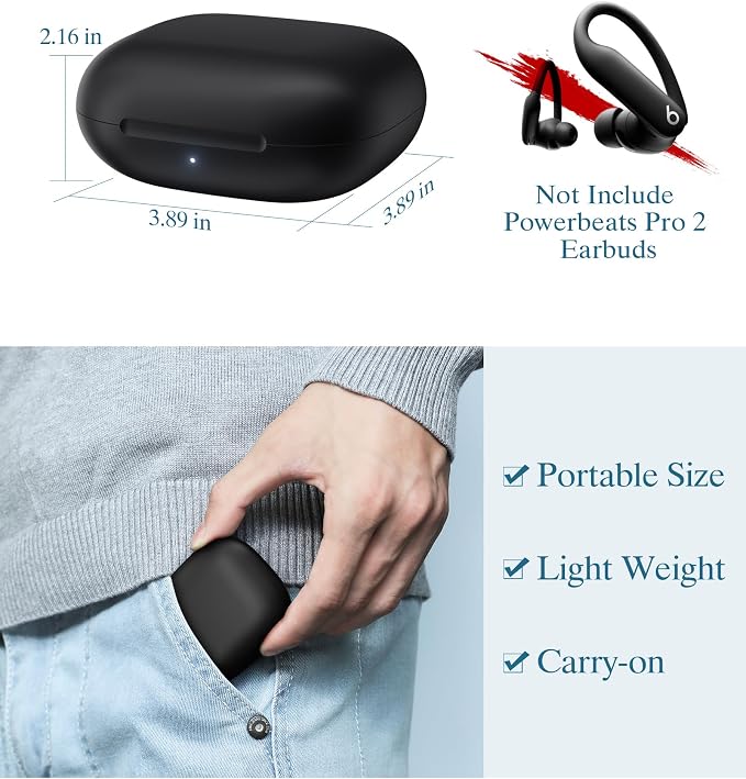 Replacement Charging Case Compatible with Powerbeats Pro 2: Wireless Charger Case with Bluetooth Pairing Button, 600mAh Battery, USB-C Charging Cable Included