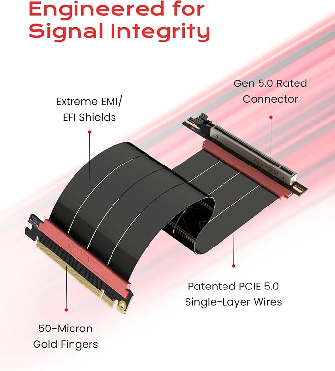 LINKUP PCIE 5.0 Riser Cable | for Vertical GPU Mount | Right Angle | Graphics Card GPU Ready | Usable with PCIe 4.0 & RX 9070/ RTX5090 | 25cm (Total Length: 29cm)