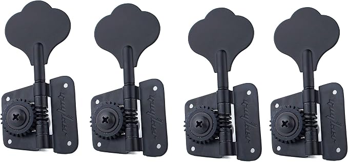 Guyker Bass Tuners (4 for Left) - 1:20 Ratio Open Gear Tuning Key Pegs Machine Head Replacement for Electric Jazz Guitar Bass or Precision Instruments - GK530 Black