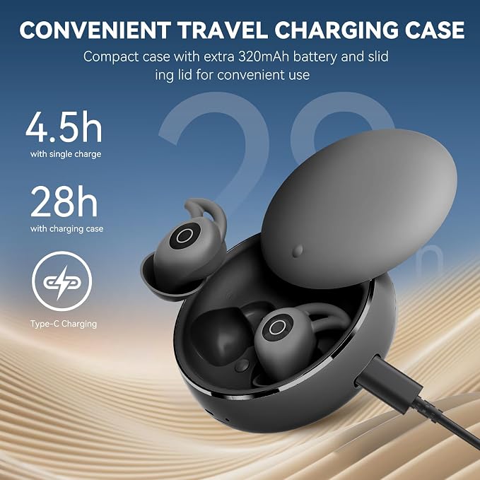 Sleepals Micro Sleep Earbuds for Side Sleepers | Sleep Headphones with Soft and Snug Fit | Moderate Noise Reduction (not ANC) | Small and Light, 4H Single Play, 28H with Charging Case (Black)