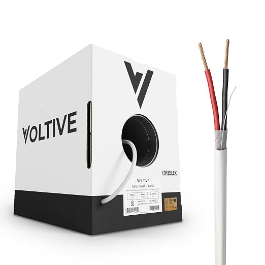 Voltive 18/2 Low Voltage Wire, in-Wall CL3 & Direct Burial, White, 500ft - 18AWG, 2 Conductors, Stranded Bare Copper, UL Listed - V-1212-4
