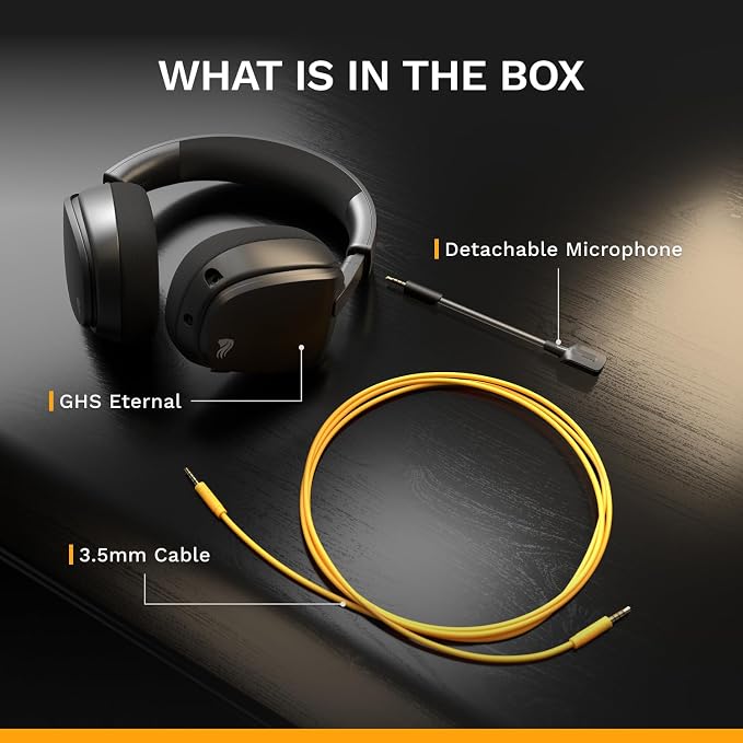 GLORIOUS GHS Eternal - Stereo Gaming Headset for PC, PS5, PS4, Xbox, Switch - Custom Tuned Angled Drivers, Adjustable Crystal Clear Detachable Mic, 3.5mm - Durable, All Day/Night Comfort - Black