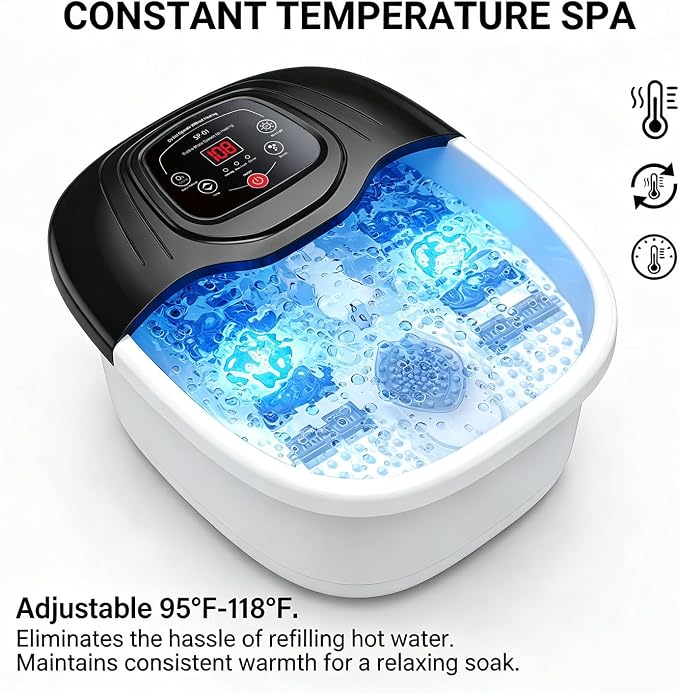Foot Spa Bath Massager with Heat, Foot Soaking Tub,Ozone & UV, Epsom Salt,Bubbles, Vibration and Blue Light, Tub for Stress Relief,Foot Soaker, Birthday Gifts for Mom Dad Women Men Her Him