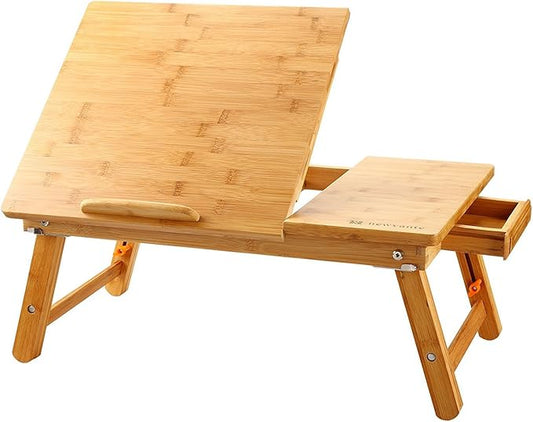Laptop Desk Nnewvante Table Adjustable Bamboo Foldable Breakfast Serving Bed Tray w' Tilting Top Drawer