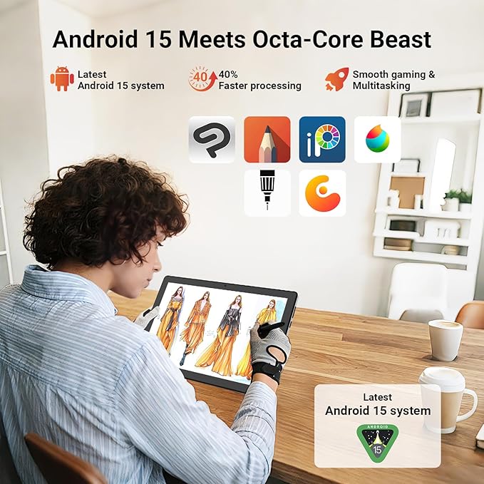 10 Inch Android Tablet, Octa-Core Processor, 24GB RAM 64GB ROM, IPS HD Display, Android 15, Dual Camera, 5000mAh Battery, Widevine L1 Certified, WiFi Bluetooth Tablets ﻿ (White)
