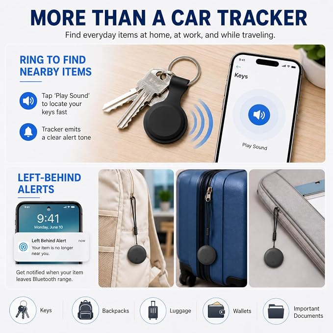 Car Tracker Device Hidden, GPS Tracker No Subscription Required,Support Android Systems, GPS Tracker for Car with Alerts, 1 Year Battery Life (Includes Keychain, Strap & Mount)