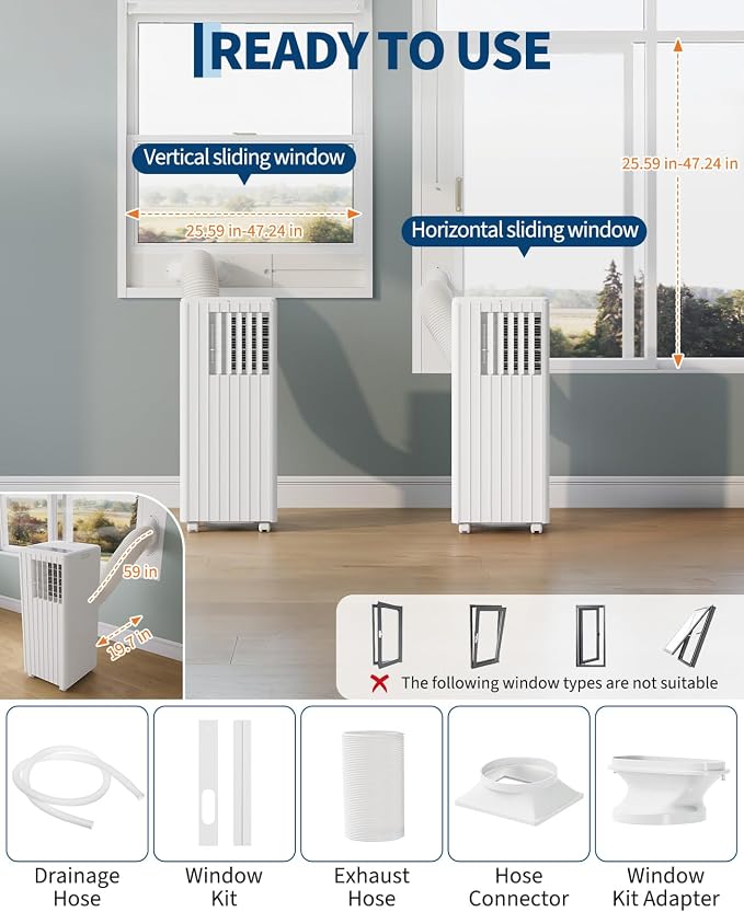 Garvee 8000 BTU Portable Air Conditioner, Complete Window Kit & Remote Included - Easy Setup, Cools 350 Sq. Ft Rooms, 24-Hr Timer, Sleep Mode, Quiet Operation, White
