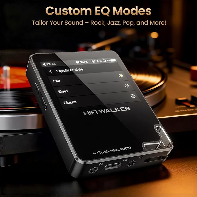 HIFI WALKER Hi-Res MP3 Player with Bluetooth, H2 Touch 2.4" HD Touchscreen, DSD/FLAC Lossless Audio Player, 128GB SD Card Included, Supports up to 512GB