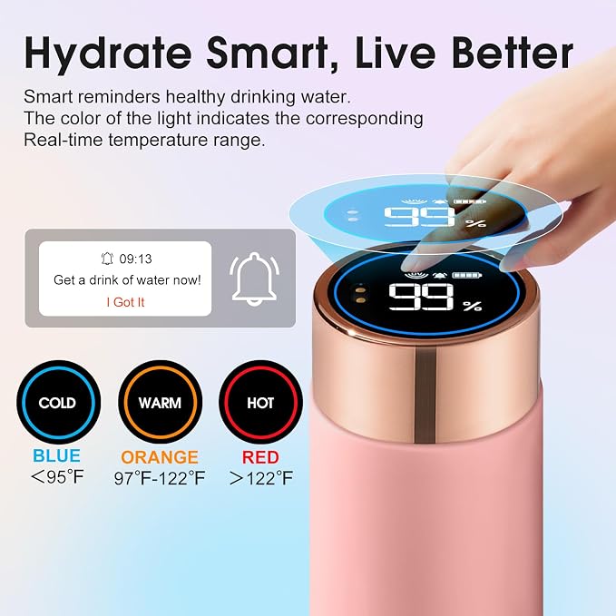 Vsitoo 8.5oz self-cleaning Mini Insulated Water Bottle,Stainless Steel Vacuum Flask,AI Self-Clean,30-Day Battery Life,BPA-Free,Perfect Small Water Bottle for Travel, Purse,Pink