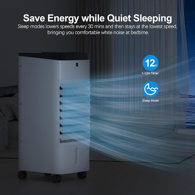 Uthfy Portable Air Conditioners, 3 In 1 Swamp Cooler with 6 Ice Packs, Evaporative Air Cooler with 120°Oscillation, 12H Timer, 3 Speeds, 4 Modes, Remote, Cooling Fan for Bedroom, Living Room, Office