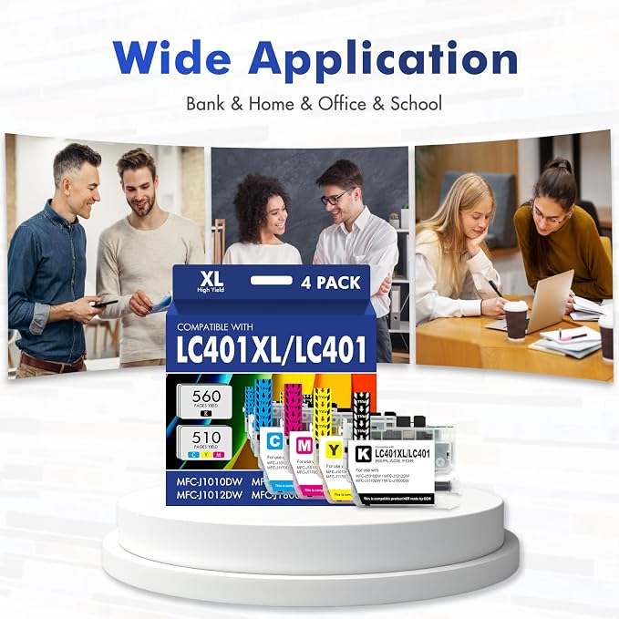 LC401XL LC401 MFC-J1010DW Ink Cartridges for Brother Printer 401XL LC 401 for MFC-J1010DW MFC-J1170DW MFC-J1012DW MFC-J1800DW MFC J1010DW - 4 Pack High Yields Black Cyan Magenta Yellow