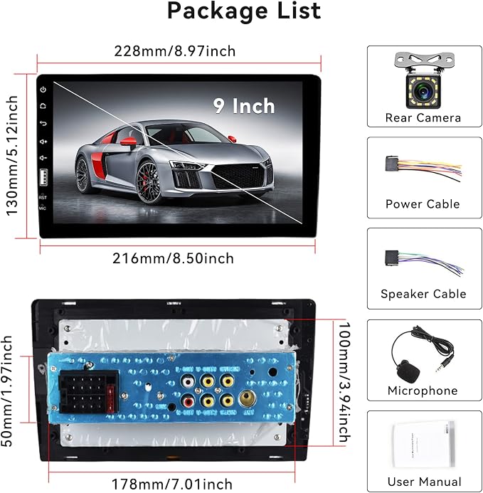 Single Din Car Stereo with Bluetooth 9 Inch HD Touch Screen Car Stereo with Backup Camera + External Microphone + FM MP5 Player Car Audio Receivers Support Mirror Link SWC USB EQ Car Radio