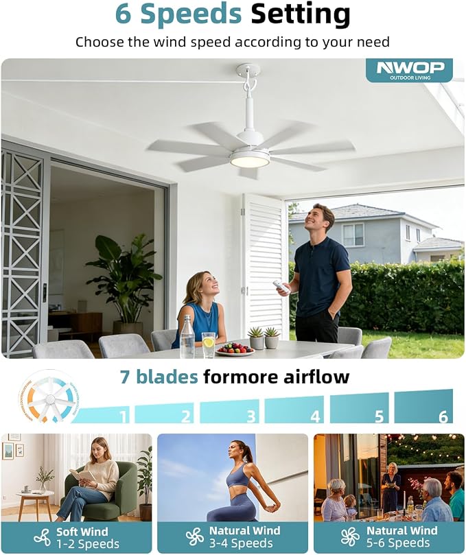 28'' Outdoor Ceiling Fans with Lights and Remote, LED Gazebo Hanging Fan with Hook, 3CCT 3000K-6500K Dimmable Gazebo Fan, 6-Speed Quiet Ceiling Fan with Timer for Patio, Porch, Pergola, Garage, White