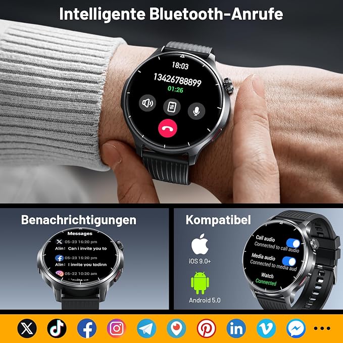Smart Watch for Men, 1.52" HD Fitness Tracker with Blood Pressure SpO2 Heart Rate Sleep Monitor, 110 Sports Modes, 1000mAh Battery Watches for Men Compatible with Android iPhone
