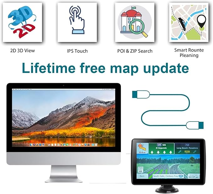 7'' GPS Navigator for Car Truck RV - 2026 North America Maps Free Lifetime Updates, Touchscreen Navigation System, Speed & Red Light Warning, Turn-by-Turn Voice Guidance, for All Cars