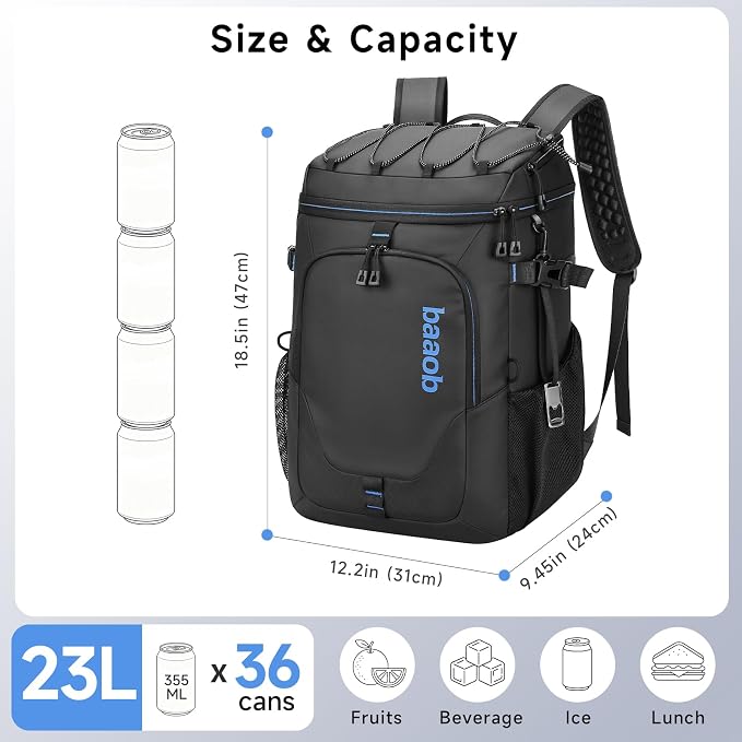 Backpack Cooler Insulated Leak Proof 33/49 Cans, 2 Insulated Compartments Thermal Bag, Portable Lightweight Beach Travel Camping Lunch Backpack for Men and Women