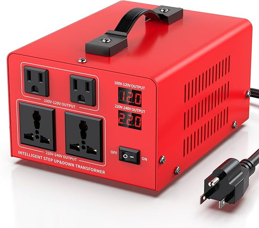 2000W Voltage Transformer Power Converter(110V to 220V, 220V to 110V) Step Up/Down Converter 110/120 Volt - 220/240 Volt w/US Power Cord, LCD Display, 2 US Outlets, 2 Universal Outlet