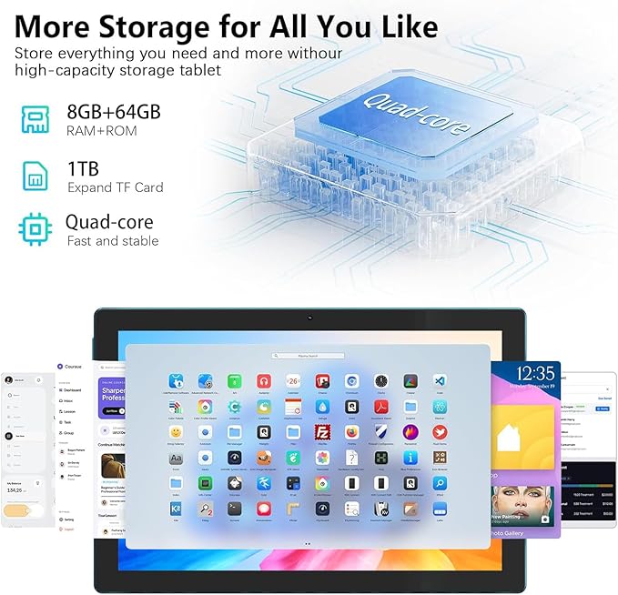 Android 14 Tablet 2 in 1 Tablets 10 Inch Tablet with Keyboard Mouse Case Protective Stylus 10.1" Tab 8GB+64GB Support 1TB Expansion 2MP+8MP Dual Camera 6000mAh Battery Bluetooth WIFI-6 Android Tableta