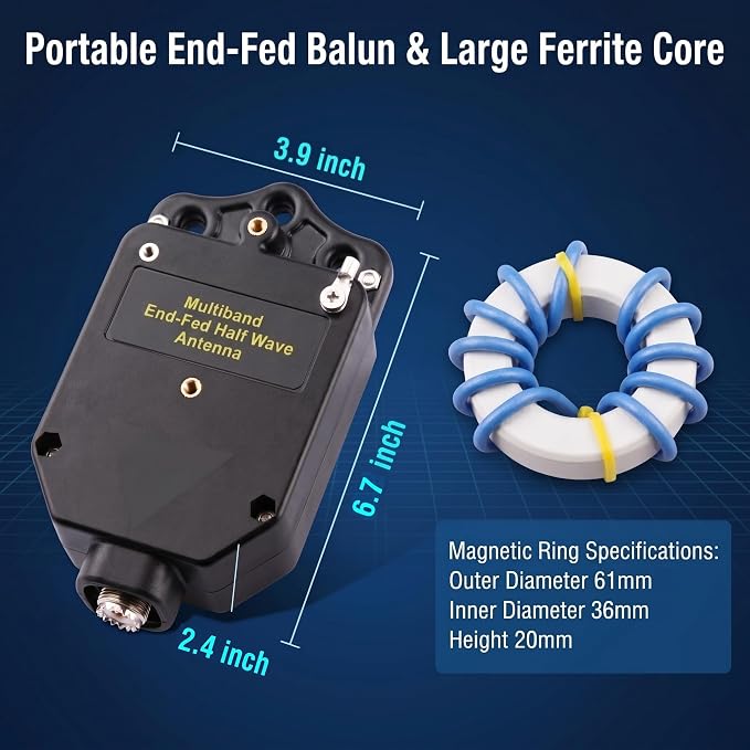 Upgraded 150W HF End Fed Antenna Balun, 1-30MHz CW FM AM FT4 FT8 SSB Multiband End Fed Half Wave Antenna Balun 4 Band 8 Band for Outdoor 1:64 1:49