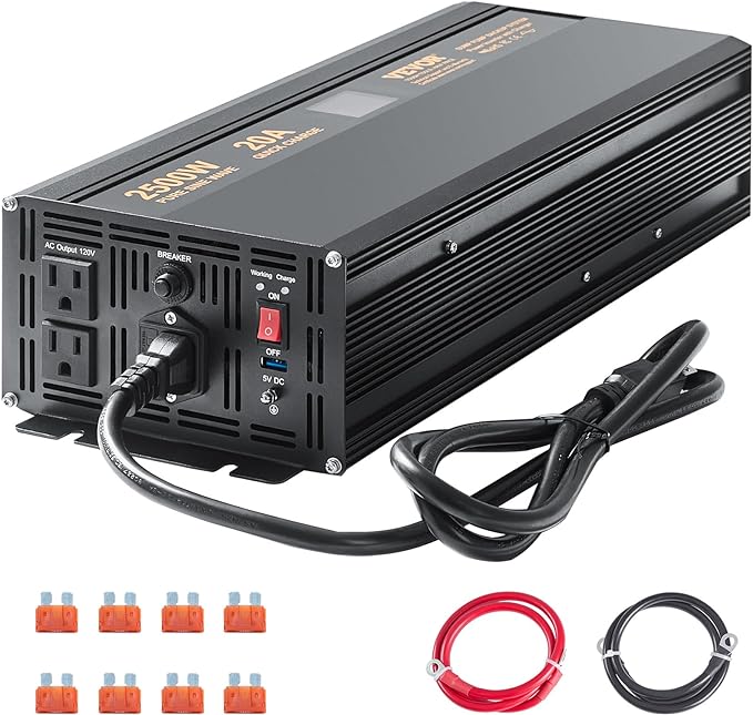 VEVOR 2500W Sump Pump Battery Backup with LCD, Automatically Shifts to Inverter Power Ensuring Uninterrupted Operation, Essential for Emergencies & Power Failures