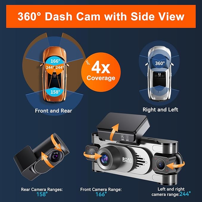 4K DashCam for Cars,4 Channel Car Dash Cam Front and Rear Inside with Voice Control,5G WiFi GPS, Night Vision, G Sensor, WDR, 24/7 Parking Mode Loop Recording ，Dash Camera with Free 128G Card Gray