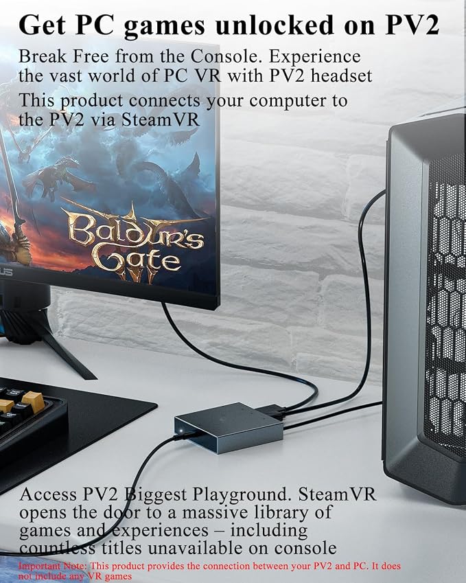 PC Adapter for VR2 Headset — Designed for VR2 Gaming with Windows PC, Compatible with Steam, Stable Signal Conversion, Expand VR Game Library, Durable Aluminum Alloy Housing
