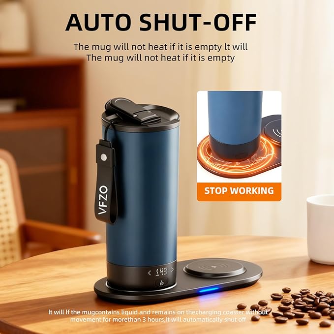 Temperature Control Heated Travel Mug Smart Self Heating Coffee Mug 20 Oz App Controlled LED Display coffee serving sets mug kept at a constant temperature for 4-10 hours (Navy Blue, 20 oz)