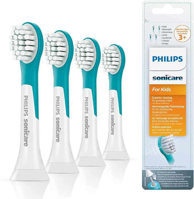 Philips Sonicare Original Brush for Kids HX6034 / 33, Gentle Cleaning of Children's Teeth, from 3 Years, 4 Pieces