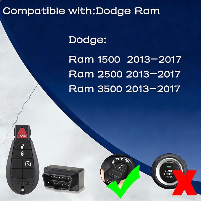 DIY Key Fob Replacement for Dodge Ram 1500 2500 3500 2013 2014 2015 2016 2017, Keyless Entry Remote GQ4-53T
