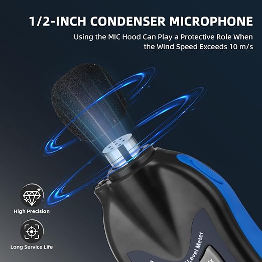Handheld Decibel Meter, Digital Sound Level Meter 30-130dBA SPL Decibel Monitoring Tester Sound Meter Noise Decibel Reader with Max/Min Hold Data Sensor LCD Backlight Display for Home Factory