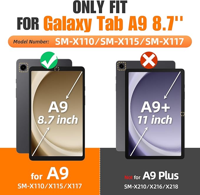 SEYMAC stock Case for Samsung Galaxy Tab A9 8.7'', Full-Body Drop Protection Case with Screen Protector Pencil Holder [360° Rotating Hand Strap] &Stand, SkyBlue+Black