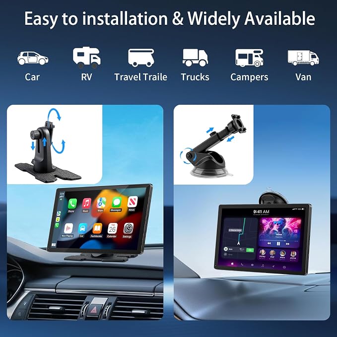 CarPlay Screen for Car, 9'' Wireless CarPlay & Android Auto - Smart Portable Touchscreen with Bluetooth/FM, Mirror Link, Voice Control, GPS Navigation, Plug & Play Car Play Screen, Gold
