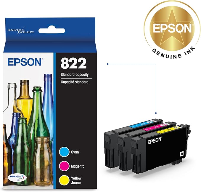 Epson 822 DURABrite Ultra Ink Standard Capacity Color Cartridge Combo Pack (T822520-S) Works with Workforce Pro WF-3820,3823,4820,4830,4833,4834,(Pack of 2)