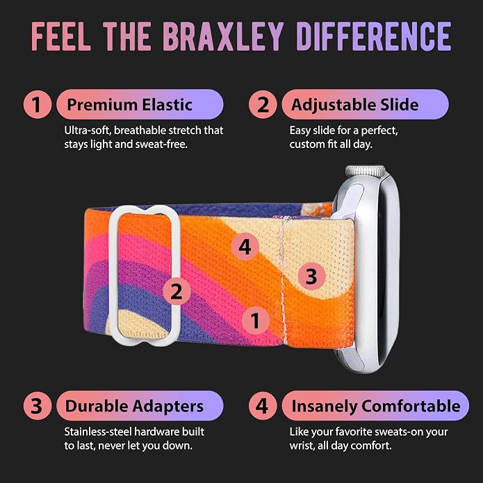 Braxley Bands for Apple Watches - Stretchy and Washable - Adjustable with Apple Watch Bands for Women & Men - Compatible with Apple Watch Series SE Ultra 9 8 7 6 5 4 3 2 1