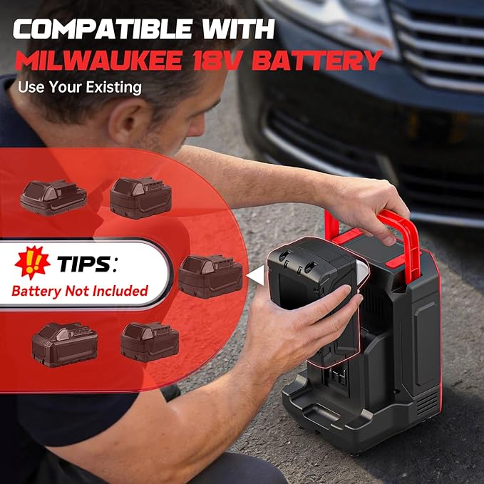 DIYtoolifz Tire Inflator Portable Air Compressor Compatible with Milwaukee 18V Battery, 160PSI Air Pump with Dual Digital Screen, Auto Shut-Off, 5X Faster Inflation & Deflation for Car (Tool Only)