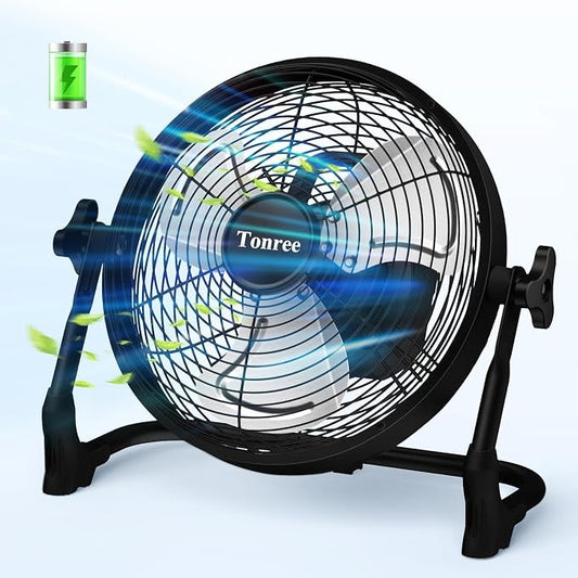 10" Portable Battery Operated Floor Fan, Cordless Rechargeable Fan, Hi-Velocity Wireless Fan, USB Phone Charge, 12-60H Runtime, Quiet, For Camping Tent Home Gym Shed Outdoor Garage Barn Travel