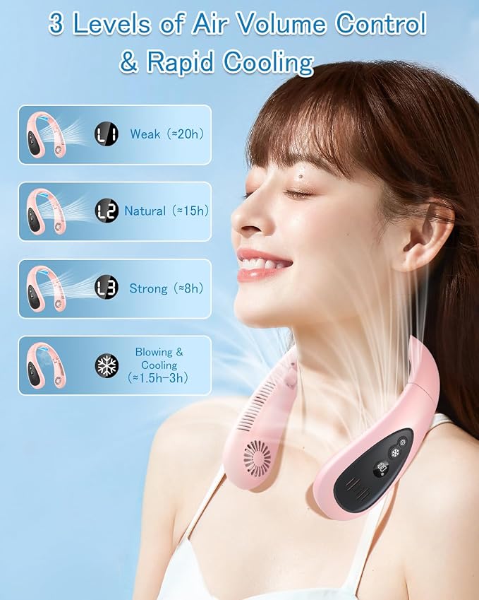 Neck Air Conditioner, Portable Neck Fan with Cooling Plate 360°Cooling Airflow, 5000mah Rechargeable USB Fan Hands Free Bladeless Wearable Foldable Mini Fan for Men Women Home Office Outdoor