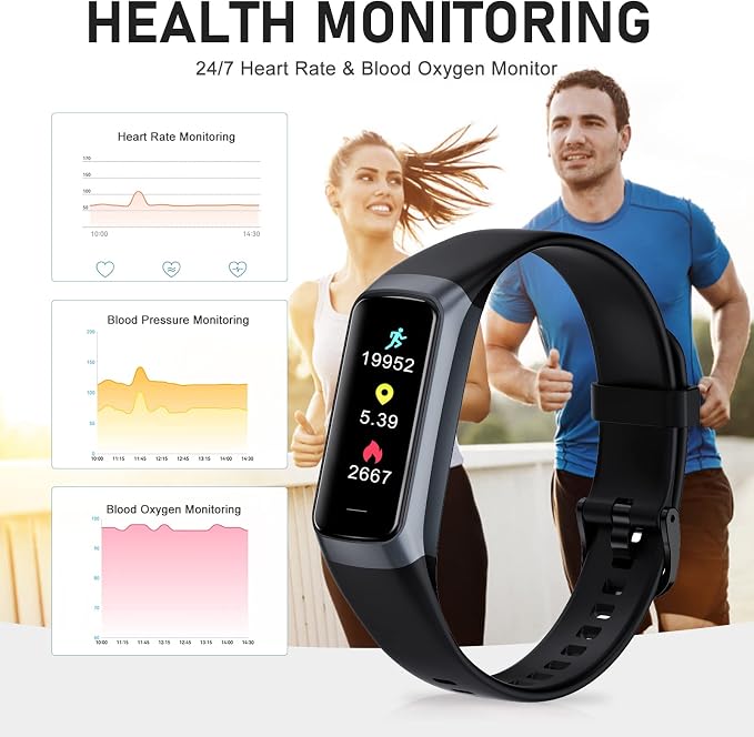 Fitness Tracker with 24/7 Heart Rate, Health Tracker with Calories Sleep Monitor, 1.10''AMOLED Touch Color Screen, Step Counter Activity Pedometer Smart Watch for Women Men