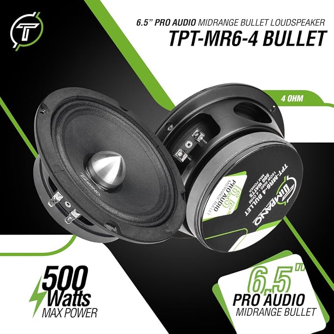 Timpano 1000 Watts Midrange Speakers for Car Audio Systems TPT-MR6-4 Bullet 4 Ohm Shallow PRO Audio Mid Range Loudspeaker (Bundle 2 Speakers)