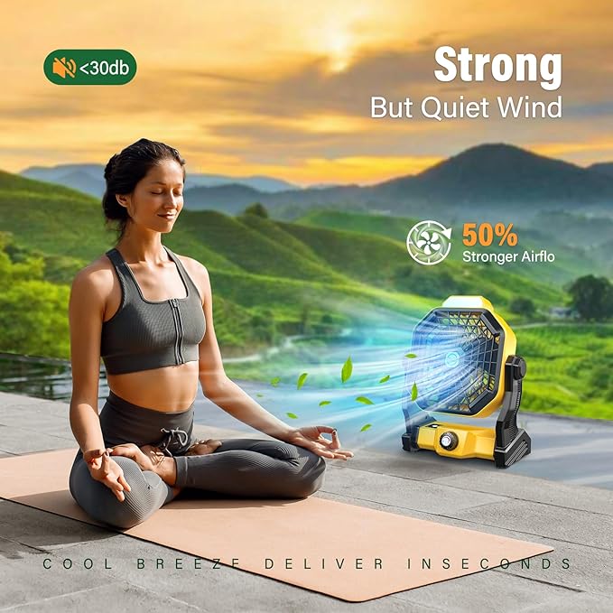 JINLICTE Solar Fan with LED Lantern, Camping Fan with 7W Solar Panel, Rechargeable Solar Powered for Outside, Quiet Battery Operated Tent for Picnic, Barbecue, Fishing, Travel
