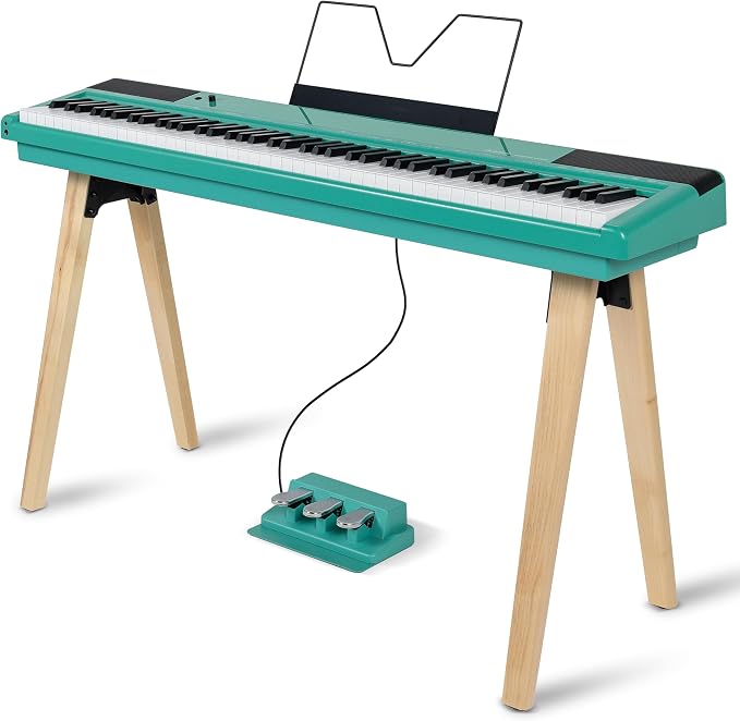 Alesis Recital Home Digital Piano with 88 Hammer Action Weighted Keys, Stand, Pedals and Lessons, Turquoise