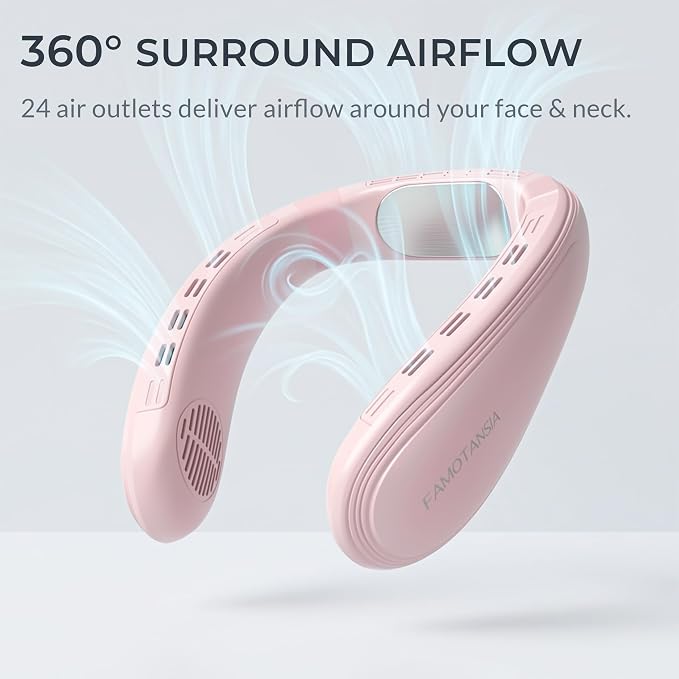 Neck Fan - Portable Personal Fan with Cooling Plate,Operated Wearable Rechargeable Fan with 5200mAh Lithium Battery,Neck Air Conditioner,3 Cooling Level&3 Speeds Level,Gifts for Women Men(Pink)