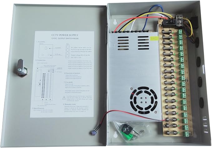 18 Channel/Port DC 12V 30 Amp Security Camera Power Supply Distribution with Metal Box for Security Cameras, IP Cameras, CCTV DVR Surveillance System