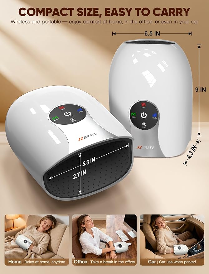 JZBRAIN Hand Massager with Heat and Compression: Cordless Heated Hand Massage for Arthritis and Carpal Tunnel & Pain Relief Gift for Women Men, Portable Rechargeable (White) | Cordless, Heated Hand Massage, Arthritis and Carpal Tunnel Pain Relief, Port...