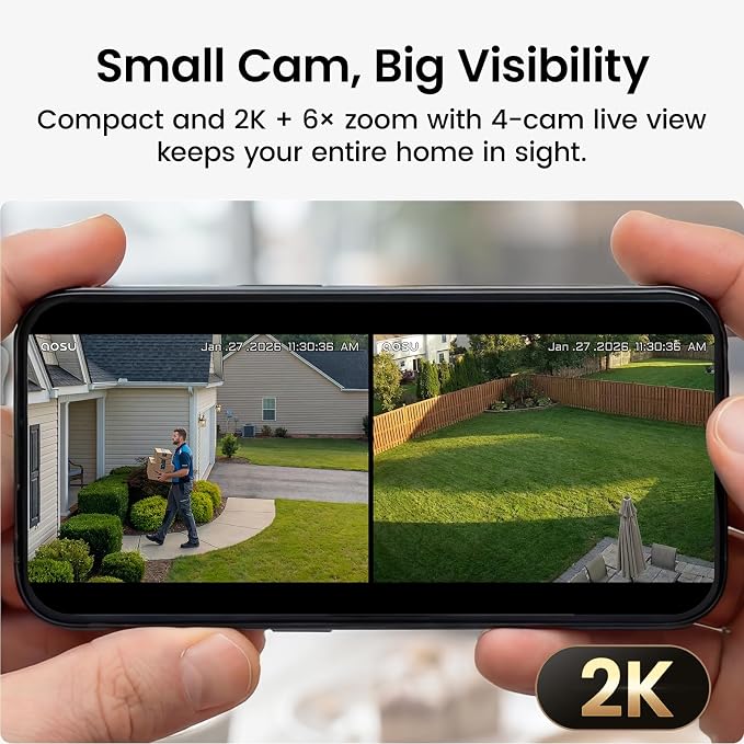 aosu Security Cameras Wireless Outdoor Home System, True 2K HD, Color Night Vision, Long Battery Life, Spotlight & Siren Alarm, Motion Detection, No Subscription Required, 2-Cam-Kit